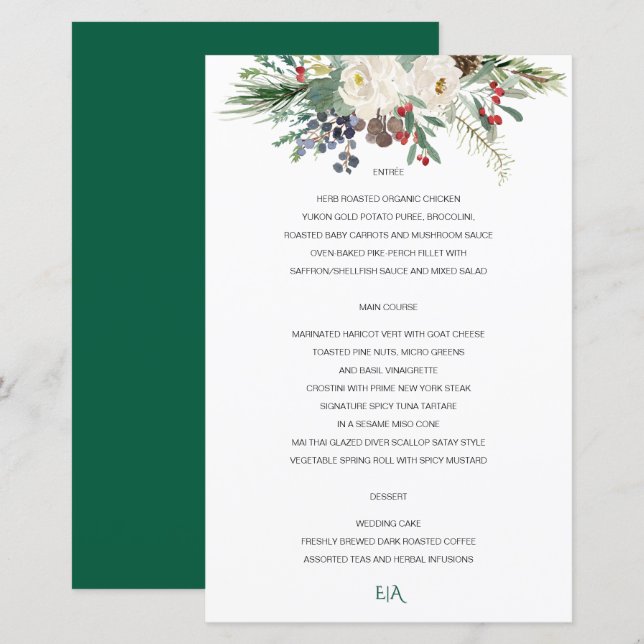 Winter Rose Pinery Wedding Menu (Front/Back)