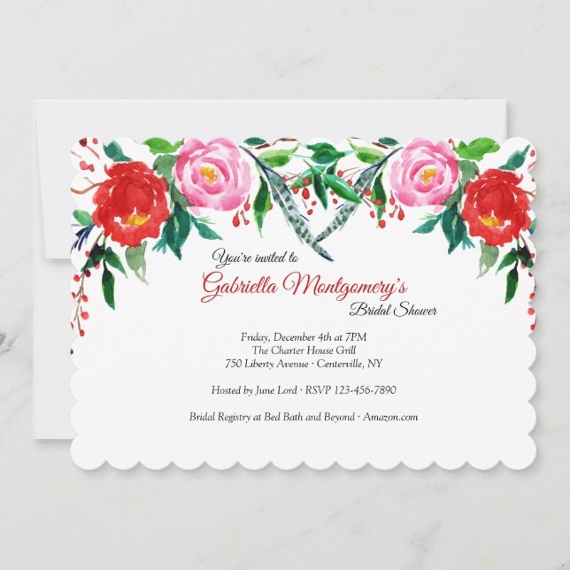 Winter Roses Bridal Shower Invitation (Front)