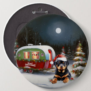 Winter Rottweiler Caravan Christmas Adventure 6 Cm Round Badge