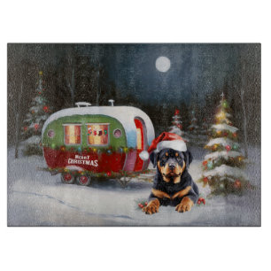 Winter Rottweiler Caravan Christmas Adventure Cutting Board