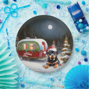 Winter Rottweiler Caravan Christmas Adventure Paper Plate