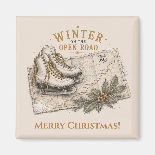 Winter Route 66 Christmas Fridge Decor Magnet (Front)