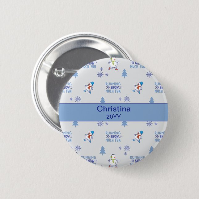 Winter Running - Snowman Christmas Tree 6 Cm Round Badge (Front & Back)