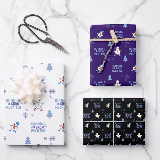 Winter Running - Snowman Christmas Tree Wrapping Paper Sheet (Front)