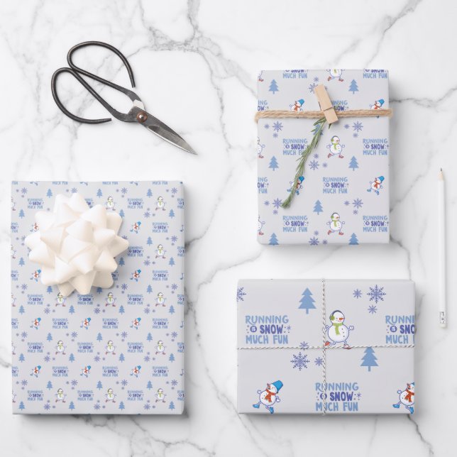 Winter Running - Snowman Christmas Tree Wrapping Paper Sheet (Front)