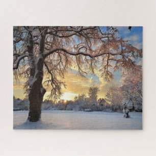 Winter Rural Landscape at Sunset Jigsaw Puzzle
