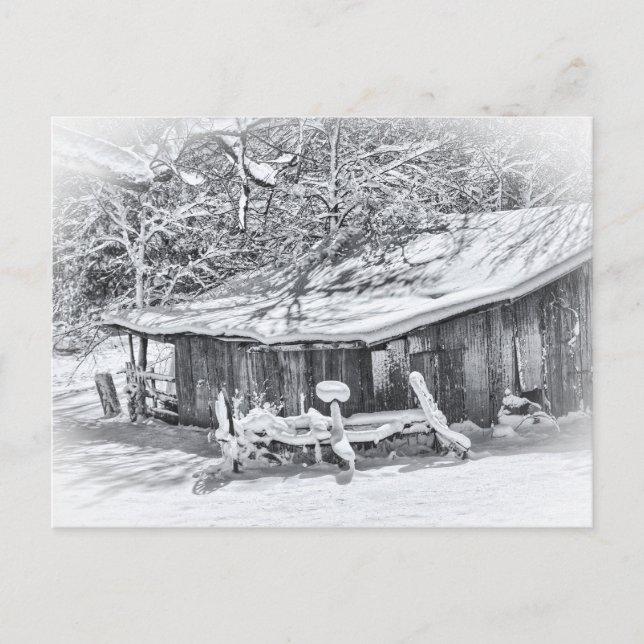 Winter Rural Scene Vintage Barn & Rake | Tennessee Postcard (Front)