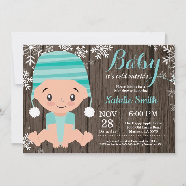 Winter Rustic Aqua Baby Shower Invitation (Front)