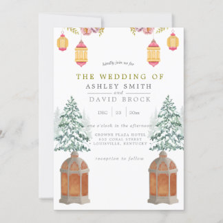 Winter Rustic Cabin Snow Pine Wedding Invitation