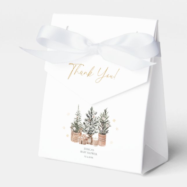 Winter Rustic Christmas Trees Baby Shower Favour Box (Front Side)