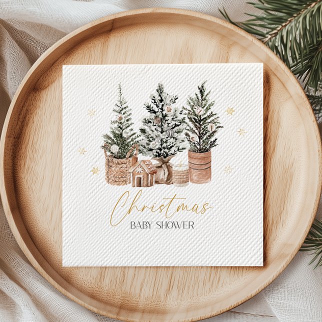 Winter Rustic Christmas Trees Baby Shower Napkin (Creator Uploaded)