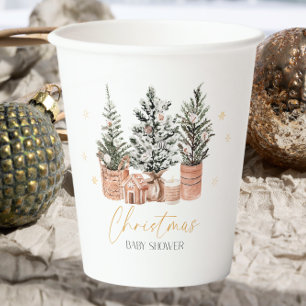Winter Rustic Christmas Trees Baby Shower Paper Cups