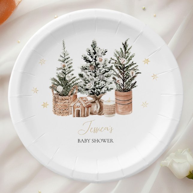 Winter Rustic Christmas Trees Baby Shower Paper Plate (Creator Uploaded)