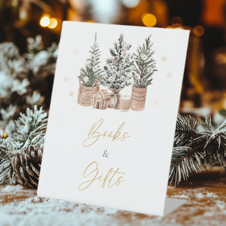 Winter Rustic Christmas Trees Books and Gifts Pedestal Sign