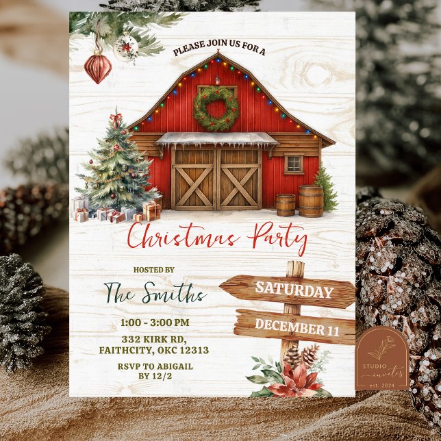 Winter Rustic Country Holiday Barnyard Party Invitation (Creator Uploaded)