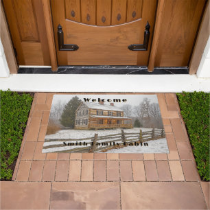 Winter Rustic Country Log Cabin Snow Doormat