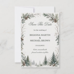 Winter Rustic Evergreen Woodland  Save The Date