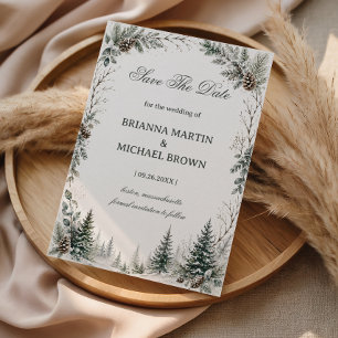 Winter Rustic Evergreen Woodland Save The Date