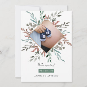 Winter Rustic Greenery Photo Pregnancy Announcement