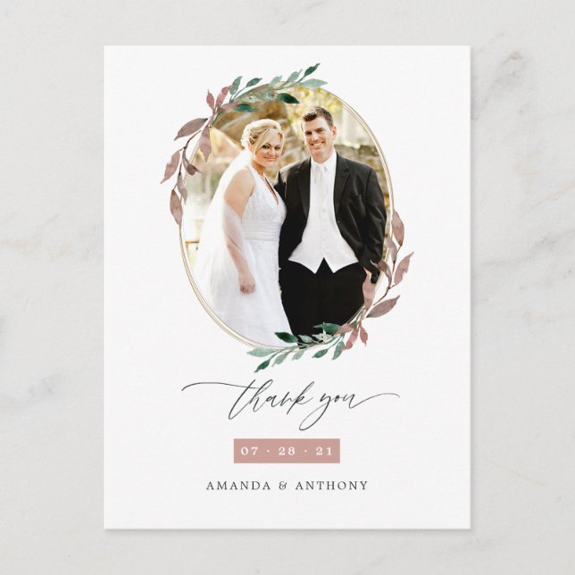 Winter Rustic Greenery Wedding Photo Thank You Postcard (Front)