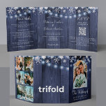 Winter rustic multi photo QR RSVP details wedding Tri-Fold Invitation<br><div class="desc">Chic winter wonderland wedding stylish budget all in one tri fold photo collage invitation template with scanning QR CODE to online RSVP and details on dark midnight navy blue barn wood featuring a snowflakes border and strings of twinkle lights. The invitation is suitable for modern elegant rustic country winter mountains...</div>