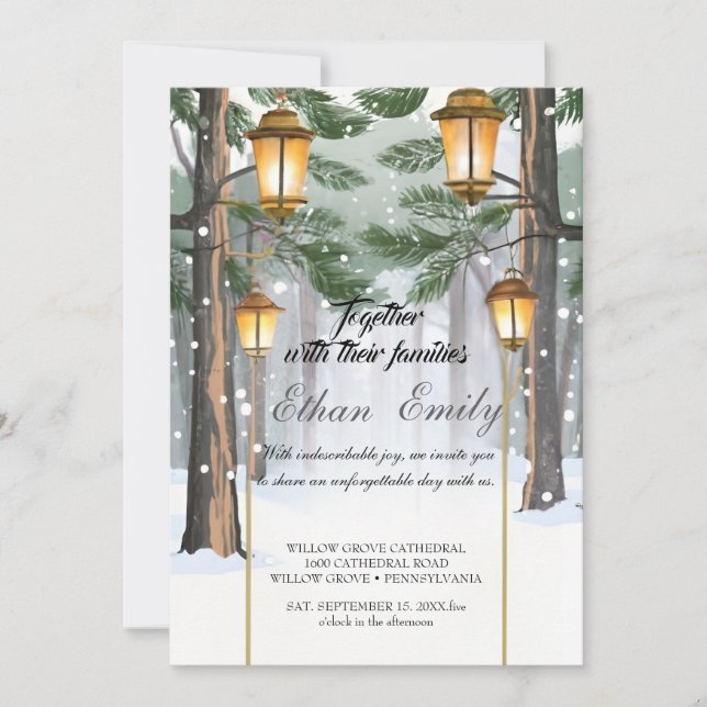 Winter Rustic Pine Trees Botanical Wedding Invitat Invitation (Front)
