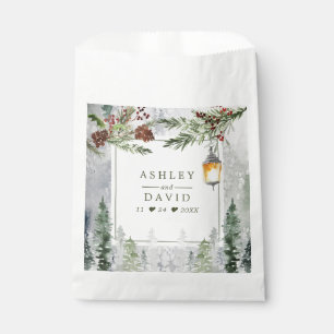 Winter Rustic Pine Trees Lantern Botanical Wedding Favour Bags