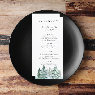 Winter Rustic Pine Trees Lantern Botanical Wedding Menu