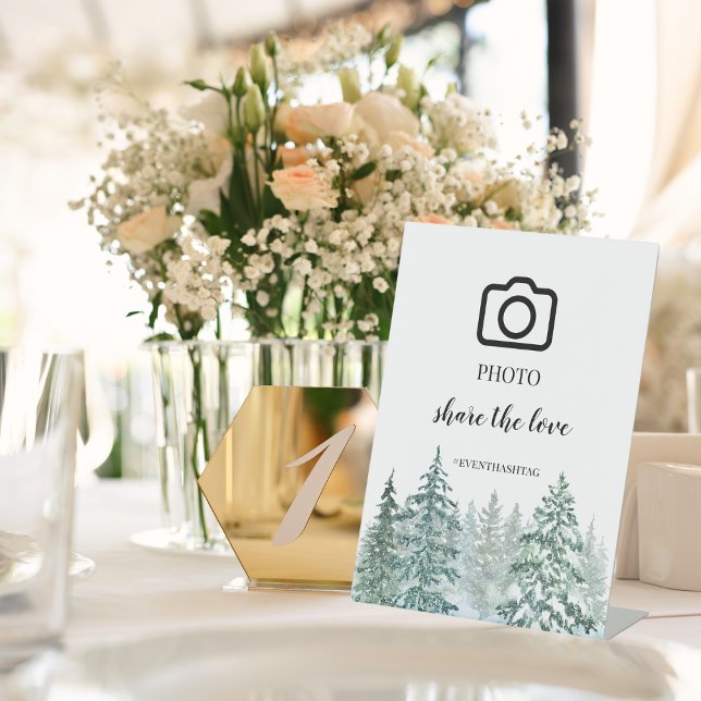 Winter Rustic Pine Trees Lantern Botanical Wedding Pedestal Sign (Winter Rustic Pine Trees Lantern Botanical Wedding Party Supplies)