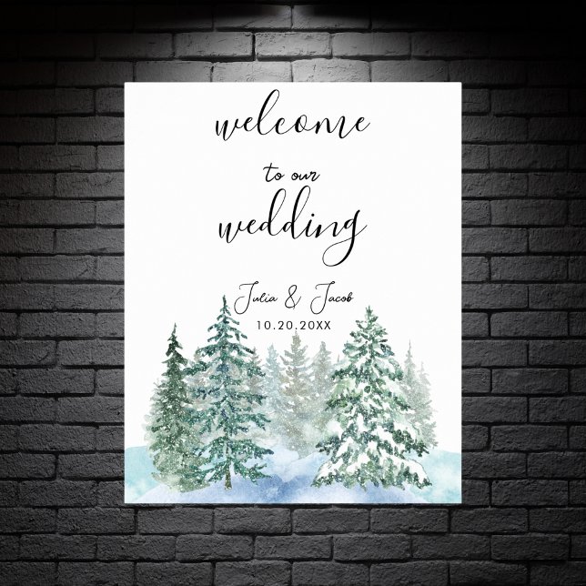 Winter Rustic Pine Trees Lantern Botanical Wedding Poster (Winter Rustic Pine Trees Lantern Botanical Wedding Party Supplies)