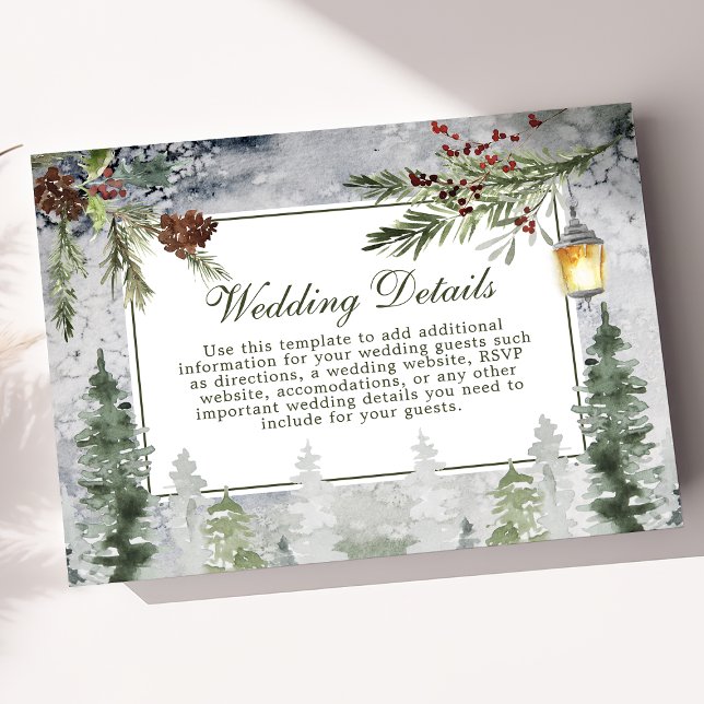 Winter Rustic Pine Trees Lantern Wedding Details Enclosure Card (Creator Uploaded)