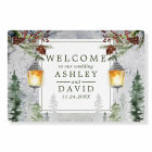Winter Rustic Pine Trees Lantern Wedding Welcome