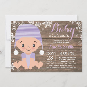Winter Rustic Purple Girl Baby Shower Invitation