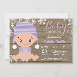 Winter Rustic Purple Girl Baby Shower Invitation