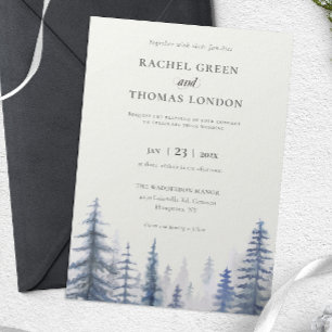 Winter Rustic Watercolor Pine trees wedding Invitation