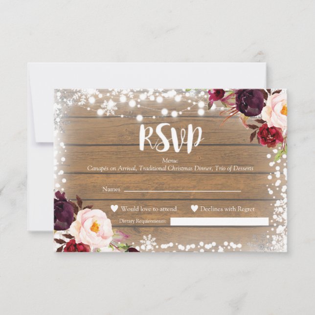 Winter Rustic Wedding RSVP Card (Front)