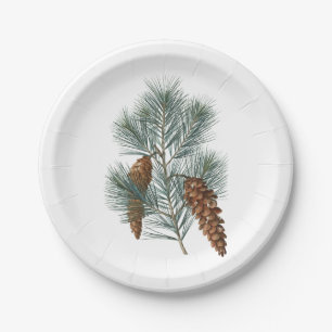 Winter Rustic Woodland Pine Cones and Branch Paper Plate