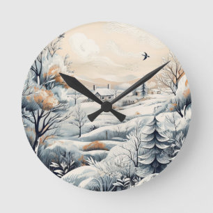Winter’s Whisper: Cosy Village Christmas Round Clock