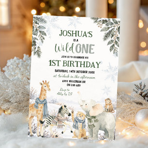 Winter Safari Animal Wild One First Birthday Invitation