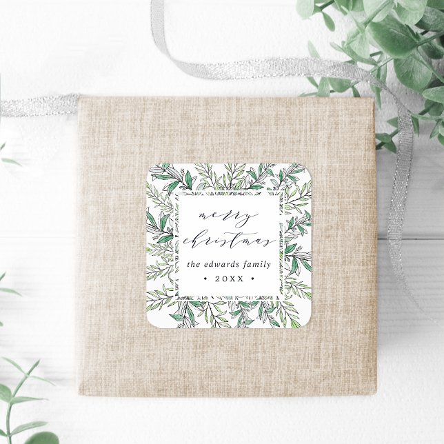 Winter Sage | Personalised Merry Christmas Square Sticker (Creator Uploaded)