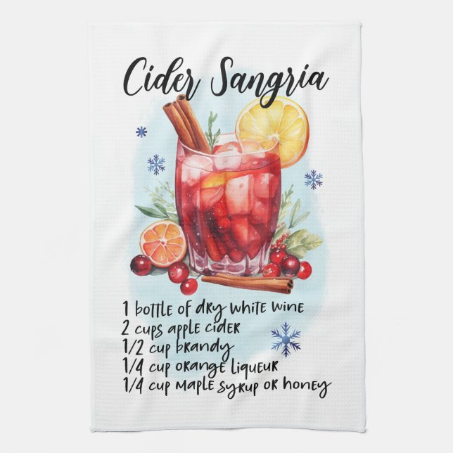 Winter Sangria Recipe Holiday Tea Towel (Vertical)