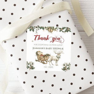 Winter Santa Baby Christmas Deer Baby Shower Square Sticker