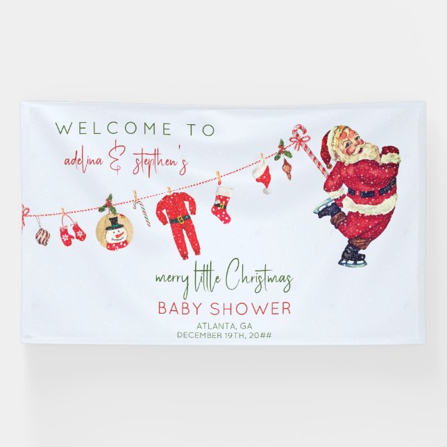 Winter Santa Baby Little Christmas Baby Shower Banner (Horizontal)