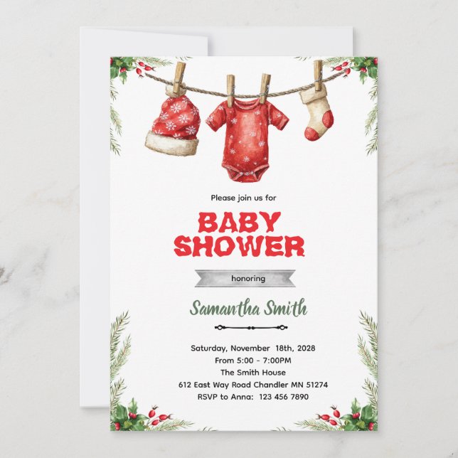 Winter santa baby shower invitation (Front)