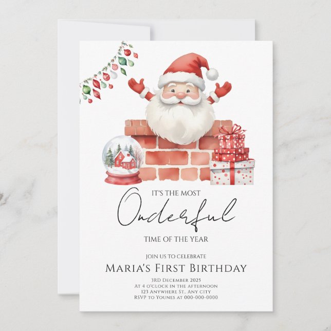 Winter Santa Christmas Houses Birthday Invitation (Front)