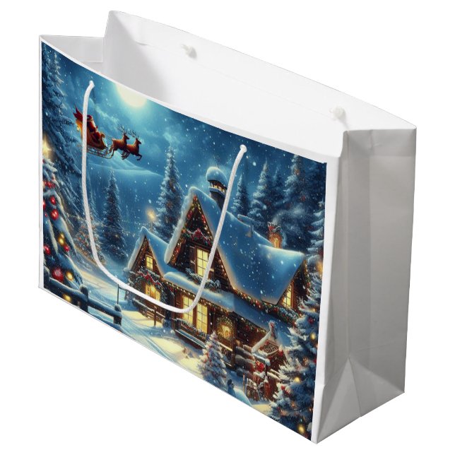 Winter/Santa/Christmas/Snow Large Gift Bag (Front Angled)
