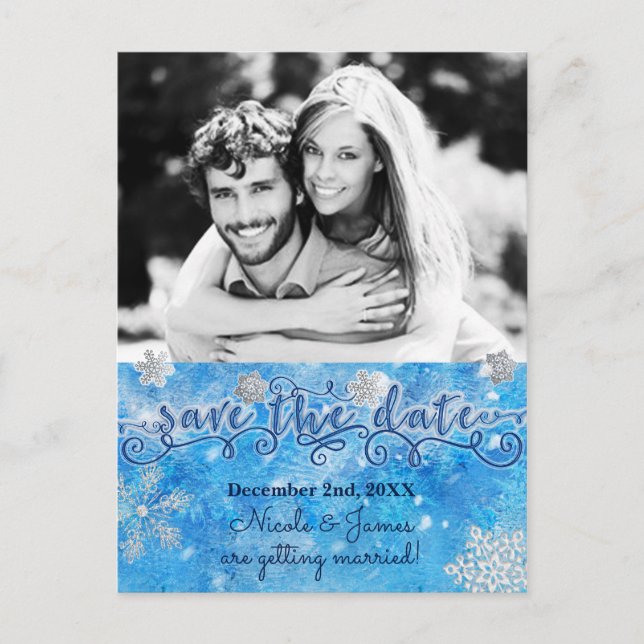 Winter SAVE THE DATE Photo Wedding Postcard (Front)