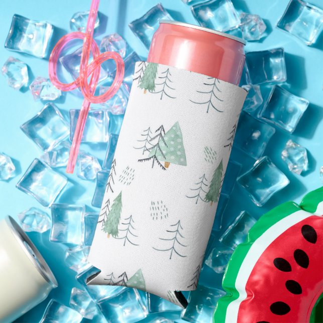 Winter Scandinavian Tree Hand-Painted Pattern  Seltzer Can Cooler (In Situ Summer)