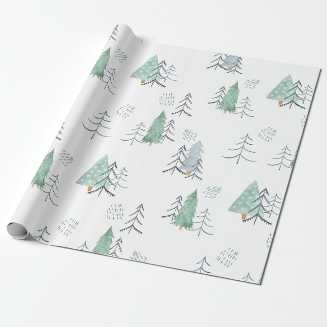 Winter Scandinavian Tree Hand-Painted Pattern  Wrapping Paper (Unrolled)