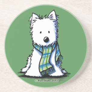 Winter Scarf Westie Coaster